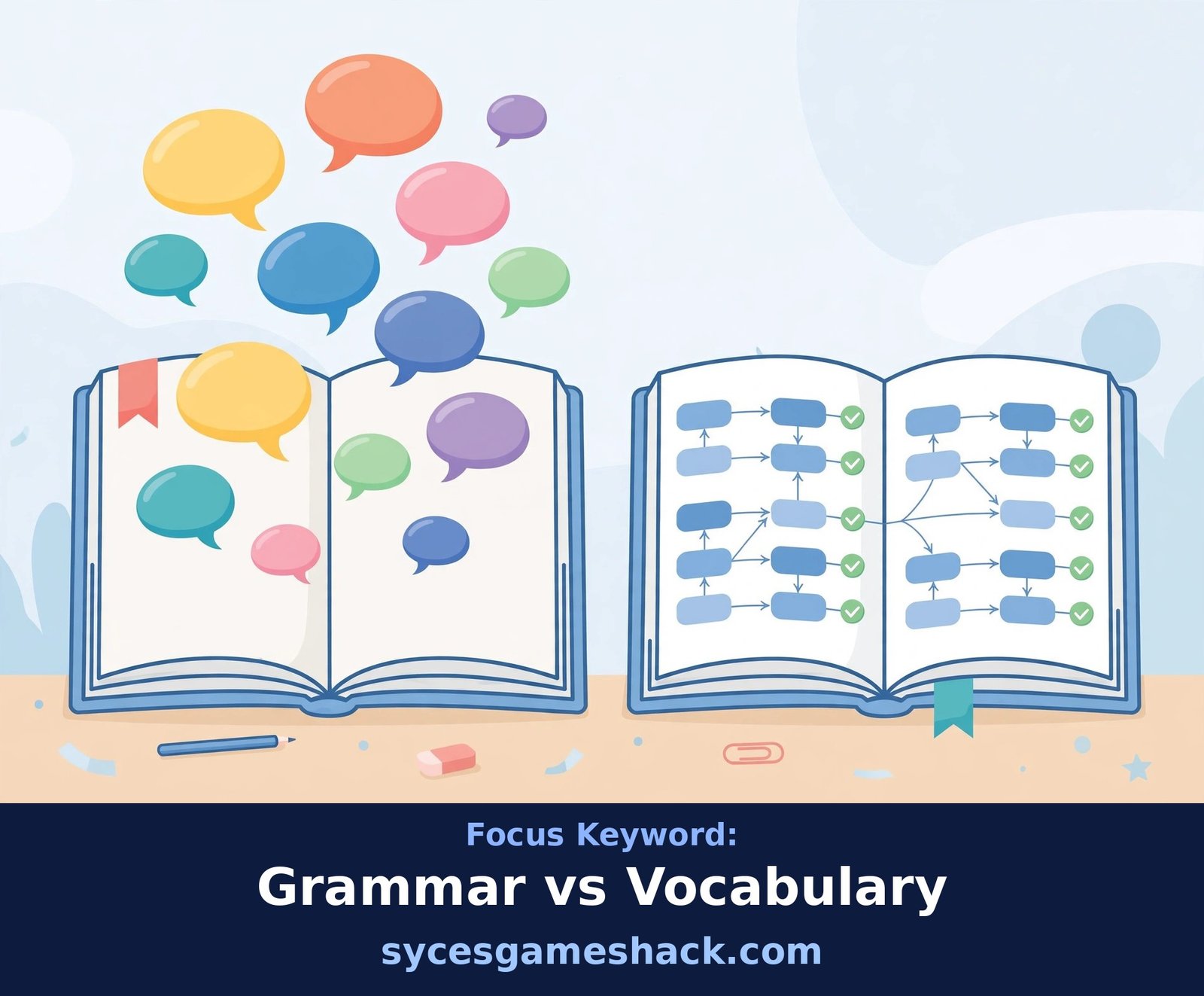 grammar vs vocabulary difference explained with examples